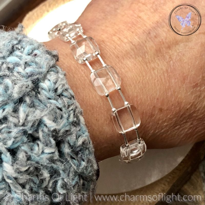 Clear Quartz Faceted Silver Bracelet